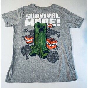 Mojang Minecraft Boy's Short Sleeve Gray TNT The Creeper Graphic Tee Size Large
